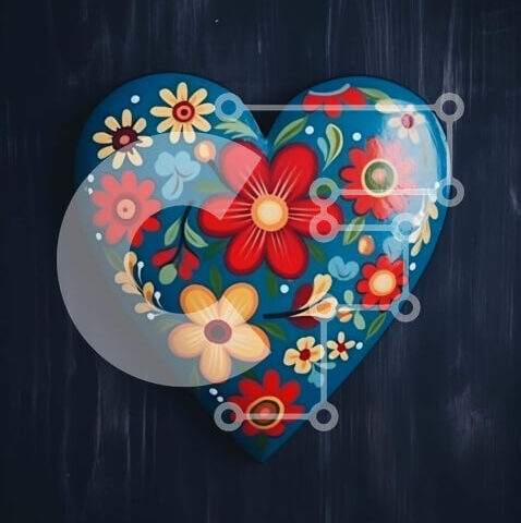 Intra Συλλεκτικό Ξύλινο Παζλ Plywood 4mm - Μπλε αντικείμενο σε σχήμα καρδιάς με πολύχρωμα λουλούδια Σε Ξύλινο Κουτί - Διαστάσεις: 10x10 cm – 25 κομμάτια - Image 1