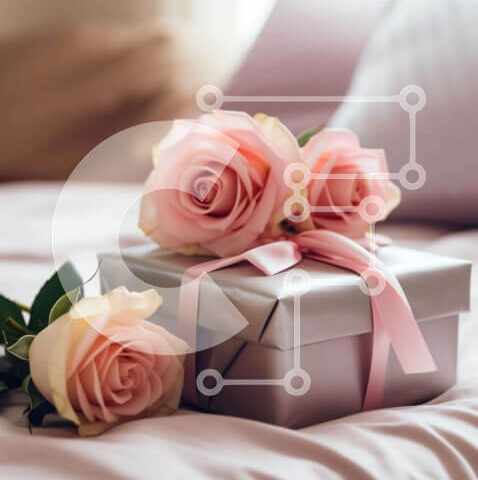 Intra Συλλεκτικό Ξύλινο Παζλ Plywood 4mm - Ρομαντικό κουτί δώρου με ροζ τριαντάφυλλα στο κρεβάτι Σε Ξύλινο Κουτί - Διαστάσεις: 10x10 cm – 25 κομμάτια - Image 1