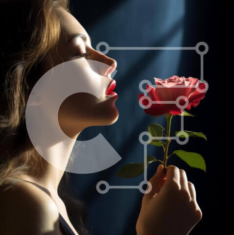 Intra Συλλεκτικό Ξύλινο Παζλ Plywood 4mm - Νεαρή γυναίκα με ανοιχτό κόκκινο τριαντάφυλλο Σε Ξύλινο Κουτί - Διαστάσεις Puzzle: 10x10 cm – 25 κομμάτια - Image 1