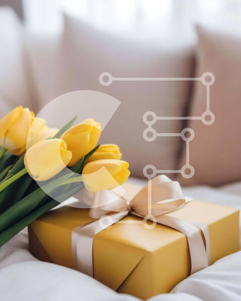 Intra Συλλεκτικό Ξύλινο Παζλ Plywood  4mm - Κίτρινη ανθοδέσμη τουλίπας σε κουτί δώρου Σε Ξύλινο Κουτί - Διαστάσεις: 10x10 cm – 25 κομμάτια