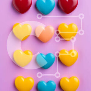 Intra Συλλεκτικό Ξύλινο Παζλ Plywood  4mm - Πολύχρωμες καραμέλες σε σχήμα καρδιάς σε μωβ φόντο Σε Ξύλινο Κουτί - Διαστάσεις Puzzle: 10x10 cm – 25 κομμάτια