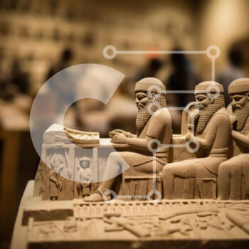 Intra Συλλεκτικό Ξύλινο Παζλ Plywood  4mm - Αρχαίο άγαλμα από ψαμμίτη τριών ανδρών μπροστά από τη βιβλιοθήκη ή το μουσείο Σε Ξύλινο Κουτί - Διαστάσεις Puzzle: 10x10 cm – 25 κομμάτια - Image 1