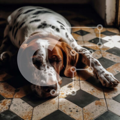 Intra Συλλεκτικό Ξύλινο Παζλ Plywood  4mm - Αξιολάτρευτη εικόνα ενός περίεργου σκύλου ξαπλωμένος σε πλακάκια σκακιέρας Σε Ξύλινο Κουτί - Διαστάσεις: 10x10 cm – 25 κομμάτια - Image 1