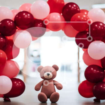 Intra Συλλεκτικό Ξύλινο Παζλ Plywood  4mm - Αρκουδάκι κάτω από κόκκινο και ροζ μπαλόνι καμάρα Σε Ξύλινο Κουτί - Διαστάσεις Puzzle: 10x10 cm – 25 κομμάτια - Image 1