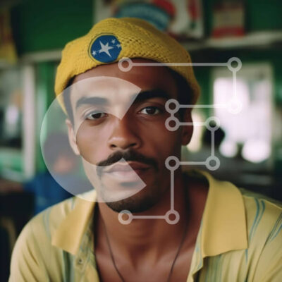 Intra Συλλεκτικό Ξύλινο Παζλ Plywood  4mm - Κομψός άνδρας με μπλε πουκάμισο και κίτρινο καπέλο Σε Ξύλινο Κουτί - Διαστάσεις Puzzle: 10x10 cm – 25 κομμάτια - Image 1