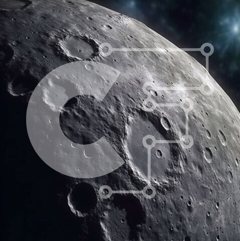 Intra Συλλεκτικό Ξύλινο Παζλ Plywood  4mm - Λεπτομερής κοντινή πλάνο της επιφάνειας της Σελήνης με ορατούς κρατήρες και αστέρια στο φόντο Σε Ξύλινο Κουτί - Διαστάσεις Puzzle: 10x10 cm – 25 κομμάτια - Image 1