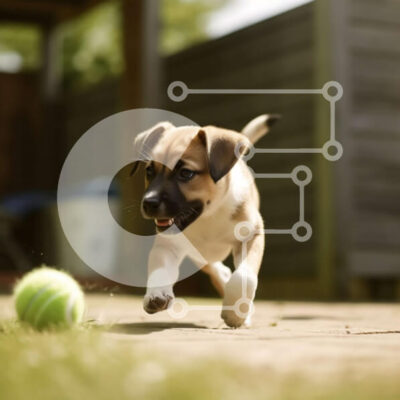 Intra Συλλεκτικό Ξύλινο Παζλ Plywood  4mm - Αξιολάτρευτη εικόνα ενός σκύλου που τρέχει προς μια μπάλα Σε Ξύλινο Κουτί - Διαστάσεις: 10x10 cm – 25 κομμάτια - Image 1