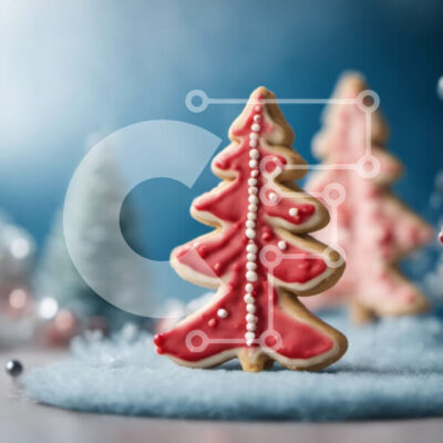 Intra Συλλεκτικό Ξύλινο Παζλ Plywood 4mm - Μπισκότα χριστουγεννιάτικου δέντρου σε μπλε φόντο με νιφάδες χιονιού Σε Ξύλινο Κουτί - Διαστάσεις: 10x10 cm – 25 κομμάτια - Image 1