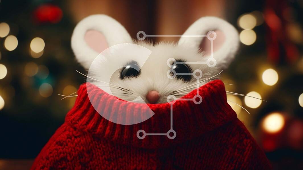 Intra Συλλεκτικό Ξύλινο Παζλ Plywood  4mm - Λευκό ποντίκι σε χριστουγεννιάτικο πουλόβερ με φώτα Σε Ξύλινο Κουτί - Διαστάσεις: 10x10 cm – 25 κομμάτια