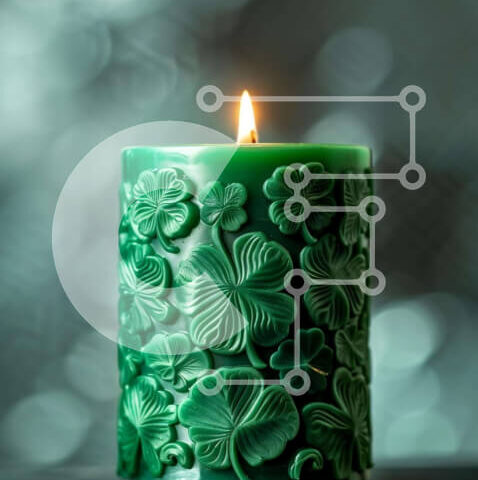 Intra Συλλεκτικό Ξύλινο Παζλ Plywood 4mm - Πράσινο κερί του Αγίου Πατρικίου με φύλλα τριφυλλιού Σε Ξύλινο Κουτί - Διαστάσεις: 10x10 cm – 25 κομμάτια - Image 1