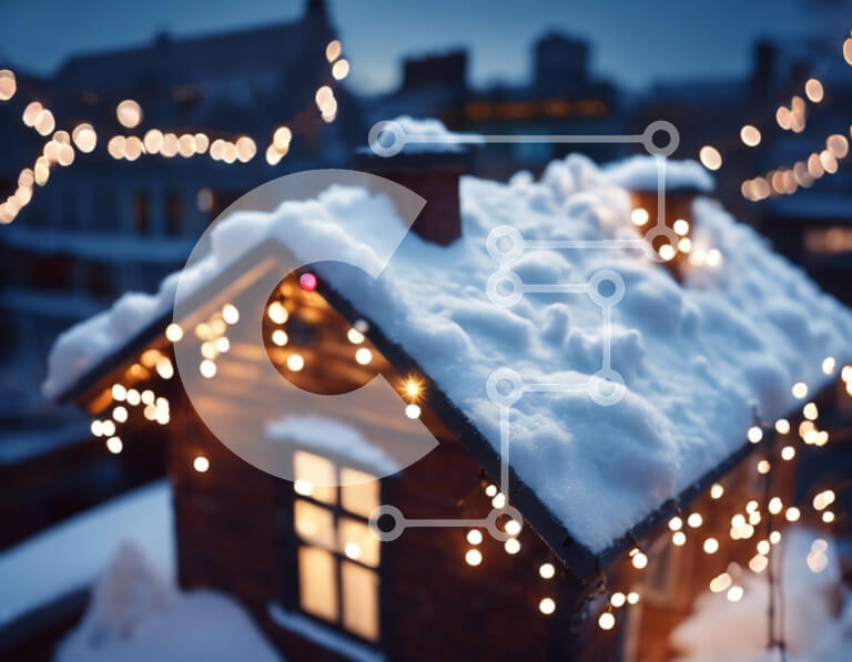 Intra Συλλεκτικό Ξύλινο Παζλ Plywood  4mm - Μινιατούρα σπίτι καλυμμένο με χιόνι με χριστουγεννιάτικα φώτα Σε Ξύλινο Κουτί - Διαστάσεις: 10x10 cm – 25 κομμάτια