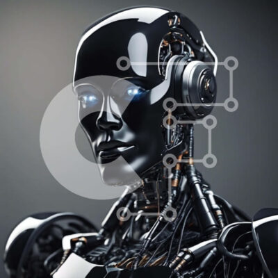 Intra Συλλεκτικό Ξύλινο Παζλ Plywood 4mm - Μαύρο ρομπότ με μπλε μάτια και ακουστικά - το μέλλον της τεχνητής νοημοσύνης (AI) Σε Ξύλινο Κουτί - Διαστάσεις Puzzle: 10x10 cm – 25 κομμάτια - Image 1