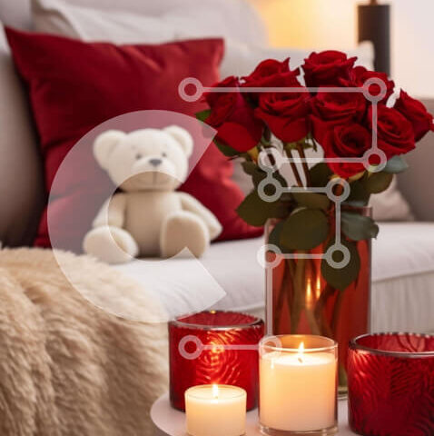 Intra Συλλεκτικό Ξύλινο Παζλ Plywood  4mm - Σαλόνι με κόκκινα τριαντάφυλλα και κεριά Σε Ξύλινο Κουτί - Διαστάσεις Puzzle: 10x10 cm – 25 κομμάτια - Image 1