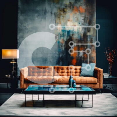 Intra Συλλεκτικό Ξύλινο Παζλ Plywood  4mm - Κομψό σαλόνι με δερμάτινο καναπέ και καλλιτεχνική διακόσμηση τοίχου Σε Ξύλινο Κουτί - Διαστάσεις Puzzle: 10x10 cm – 25 κομμάτια - Image 1