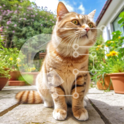 Intra Συλλεκτικό Ξύλινο Παζλ Plywood  4mm - Αξιολάτρευτη εικόνα μιας γάτας τζίντζερ μπροστά από ένα σπίτι με φυτά σε γλάστρες Σε Ξύλινο Κουτί - Διαστάσεις: 10x10 cm – 25 κομμάτια - Image 1