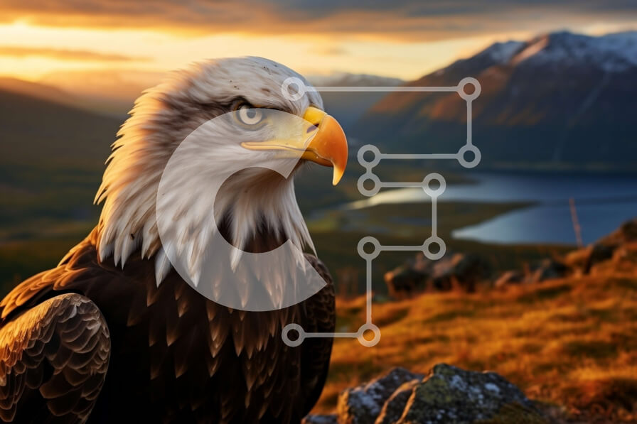 Intra Συλλεκτικό Ξύλινο Παζλ Plywood  4mm - Εκπληκτική εικόνα ενός φαλακρού αετού που πετά στα ύψη στα βουνά Σε Ξύλινο Κουτί - Διαστάσεις: 10x10 cm – 25 κομμάτια