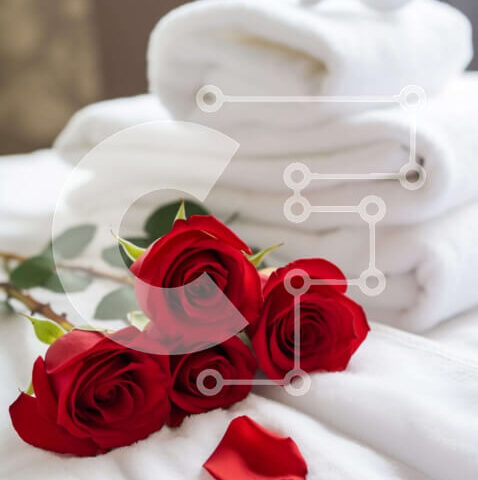 Intra Συλλεκτικό Ξύλινο Παζλ Plywood  4mm - Κομψά κόκκινα τριαντάφυλλα σε λευκό κρεβάτι με πετσέτες Σε Ξύλινο Κουτί - Διαστάσεις Puzzle: 10x10 cm – 25 κομμάτια - Image 1