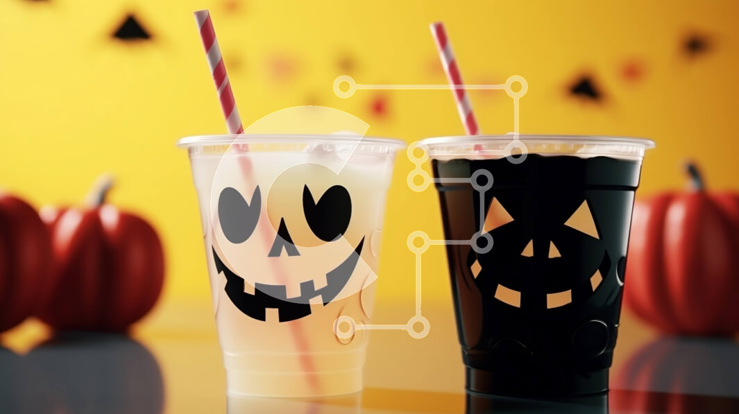 Intra Συλλεκτικό Ξύλινο Παζλ Plywood  4mm - Φλιτζάνια Jack-O-Lantern Halloween στο τραπέζι με κολοκύθες Σε Ξύλινο Κουτί - Διαστάσεις: 10x10 cm – 25 κομμάτια - Image 1