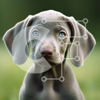 Intra Συλλεκτικό Ξύλινο Παζλ Plywood  4mm - Αξιολάτρευτη εικόνα γκρίζου κουταβιού με μπλε μάτια σε ένα πράσινο χωράφι Σε Ξύλινο Κουτί - Διαστάσεις: 10x10 cm – 25 κομμάτια - Image 1