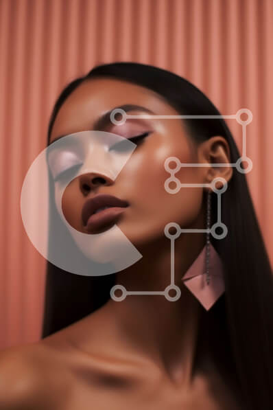 Intra Συλλεκτικό Ξύλινο Παζλ Plywood  4mm - Κομψό πορτρέτο μιας γυναίκας που φορά μαύρο και κρατά ένα ροζ σκουλαρίκι Σε Ξύλινο Κουτί - Διαστάσεις Puzzle: 10x10 cm – 25 κομμάτια