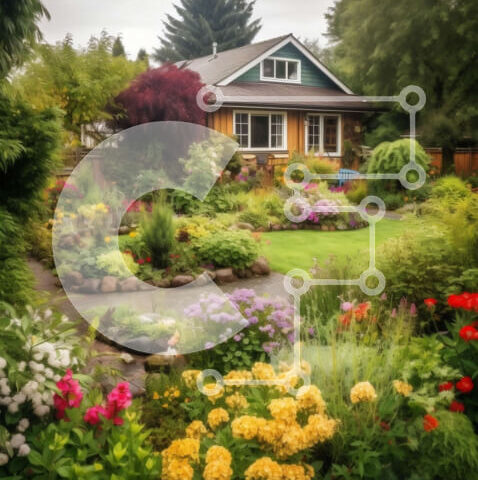 Intra Συλλεκτικό Ξύλινο Παζλ Plywood  4mm - Όμορφος κήπος με πολύχρωμα λουλούδια και ξύλινο σπίτι με πράσινη στέγη Σε Ξύλινο Κουτί - Διαστάσεις: 10x10 cm – 25 κομμάτια - Image 1