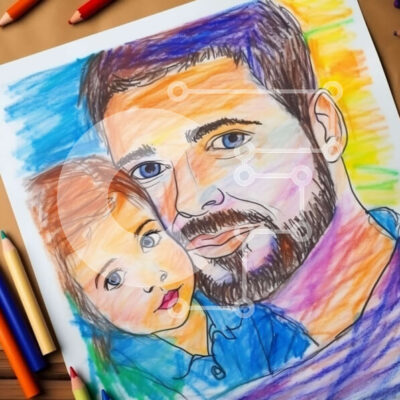 Intra Συλλεκτικό Ξύλινο Παζλ Plywood  4mm - Πατέρας και γιος που σχεδιάζουν με χρωματιστά μολύβια Σε Ξύλινο Κουτί - Διαστάσεις Puzzle: 10x10 cm – 25 κομμάτια - Image 1