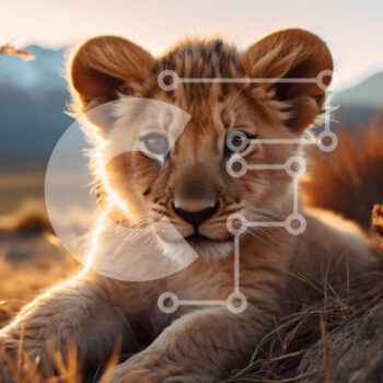 Intra Συλλεκτικό Ξύλινο Παζλ Plywood  4mm - Lion Cub στο γρασίδι με βουνά στο φόντο Σε Ξύλινο Κουτί - Διαστάσεις: 10x10 cm – 25 κομμάτια - Image 1