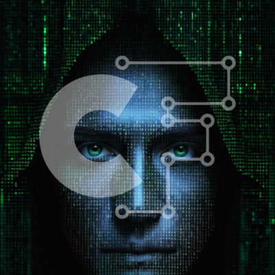 Intra Συλλεκτικό Ξύλινο Παζλ Plywood  4mm - Άνδρας με πράσινα μάτια και κεφάλι με κουκούλα σε ασπρόμαυρο ψηφιακό φόντο Σε Ξύλινο Κουτί - Διαστάσεις Puzzle: 10x10 cm – 25 κομμάτια - Image 1