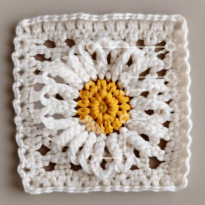 Intra Συλλεκτικό Ξύλινο Παζλ Plywood  4mm - Λευκό και κίτρινο κροσέ τετράγωνο μαργαρίτα για διακοσμητικές εργασίες με βελονάκι Σε Ξύλινο Κουτί - Διαστάσεις Puzzle: 10x10 cm – 25 κομμάτια - Image 1