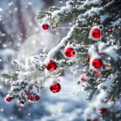 Intra Συλλεκτικό Ξύλινο Παζλ Plywood 4mm - Χριστουγεννιάτικο δέντρο με κόκκινα στολίδια στο χιόνι Σε Ξύλινο Κουτί - Διαστάσεις: 10x10 cm – 25 κομμάτια - Image 1