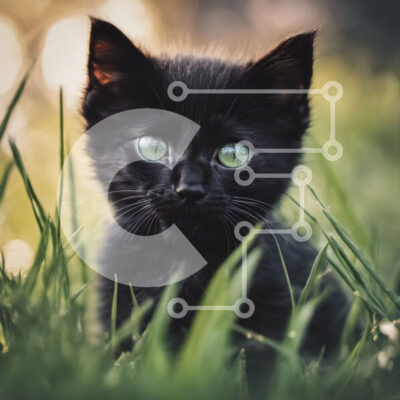 Intra Συλλεκτικό Ξύλινο Παζλ Plywood 4mm - Μαύρο γατάκι σε ένα χωράφι με πράσινο γρασίδι Σε Ξύλινο Κουτί - Διαστάσεις: 10x10 cm – 25 κομμάτια - Image 1