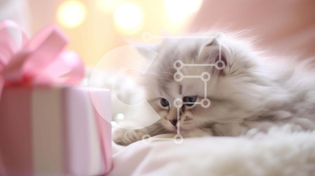 Intra Συλλεκτικό Ξύλινο Παζλ Plywood  4mm - Περίεργη γάτα με ροζ κουτί δώρου Σε Ξύλινο Κουτί - Διαστάσεις: 10x10 cm – 25 κομμάτια