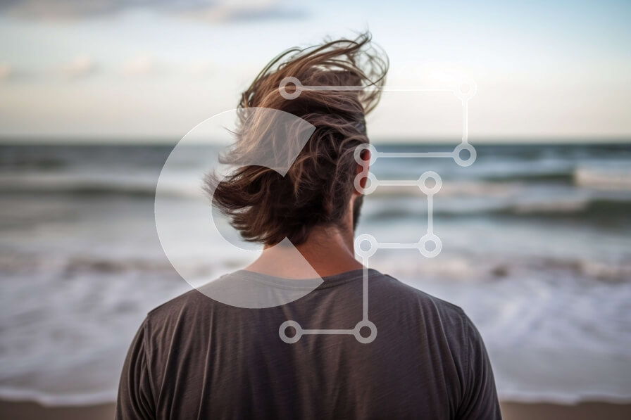 Intra Συλλεκτικό Ξύλινο Παζλ Plywood  4mm - Άτομο που στέκεται στην παραλία κοιτάζοντας έξω στον ωκεανό κάτω από το συννεφιασμένο ουρανό Σε Ξύλινο Κουτί - Διαστάσεις Puzzle: 10x10 cm – 25 κομμάτια