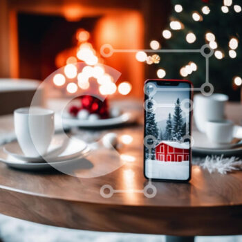 Intra Συλλεκτικό Ξύλινο Παζλ Plywood  4mm - Smartphone σε Oak τραπεζαρία με κούπες καφέ και τζάκι Σε Ξύλινο Κουτί - Διαστάσεις Puzzle: 10x10 cm – 25 κομμάτια - Image 1