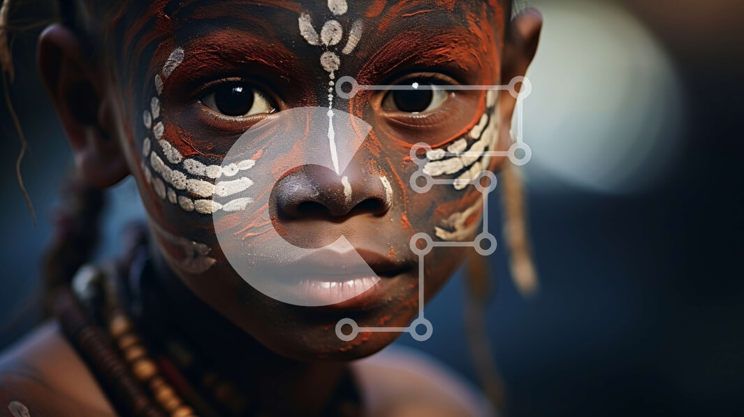 Intra Συλλεκτικό Ξύλινο Παζλ Plywood  4mm - Περίπλοκα σχέδια παραδοσιακής φυλετικής βαφής προσώπου Σε Ξύλινο Κουτί - Διαστάσεις Puzzle: 10x10 cm – 25 κομμάτια