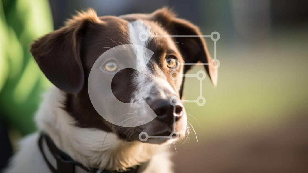 Intra Συλλεκτικό Ξύλινο Παζλ Plywood  4mm - Καφέ και λευκό σκυλί με κολάρο και λουρί Σε Ξύλινο Κουτί - Διαστάσεις: 10x10 cm – 25 κομμάτια