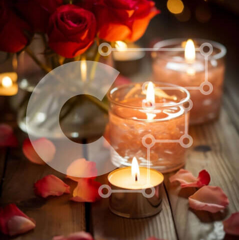 Intra Συλλεκτικό Ξύλινο Παζλ Plywood  4mm - Κεριά και ροδοπέταλα σε ένα ξύλινο τραπέζι Σε Ξύλινο Κουτί - Διαστάσεις Puzzle: 10x10 cm – 25 κομμάτια - Image 1