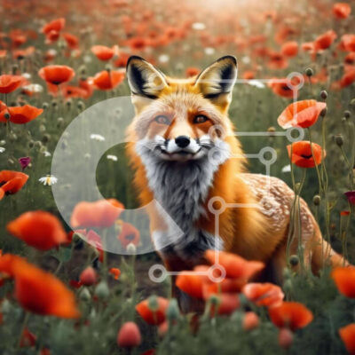 Intra Συλλεκτικό Ξύλινο Παζλ Plywood  4mm - Red Fox in Field of Poppy Flowers που περιβάλλεται από άλλα ζώα Σε Ξύλινο Κουτί - Διαστάσεις: 10x10 cm – 25 κομμάτια - Image 1