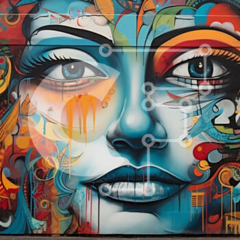 Intra Συλλεκτικό Ξύλινο Παζλ Plywood  4mm - Ζωντανή τοιχογραφία του προσώπου μιας χαμογελαστής γυναίκας - Τέχνη του δρόμου Σε Ξύλινο Κουτί - Διαστάσεις Puzzle: 10x10 cm – 25 κομμάτια - Image 1