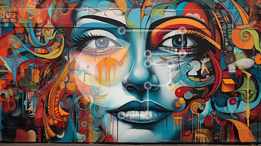 Intra Συλλεκτικό Ξύλινο Παζλ Plywood  4mm - Ζωντανή τοιχογραφία του προσώπου μιας χαμογελαστής γυναίκας - Τέχνη του δρόμου Σε Ξύλινο Κουτί - Διαστάσεις Puzzle: 10x10 cm – 25 κομμάτια