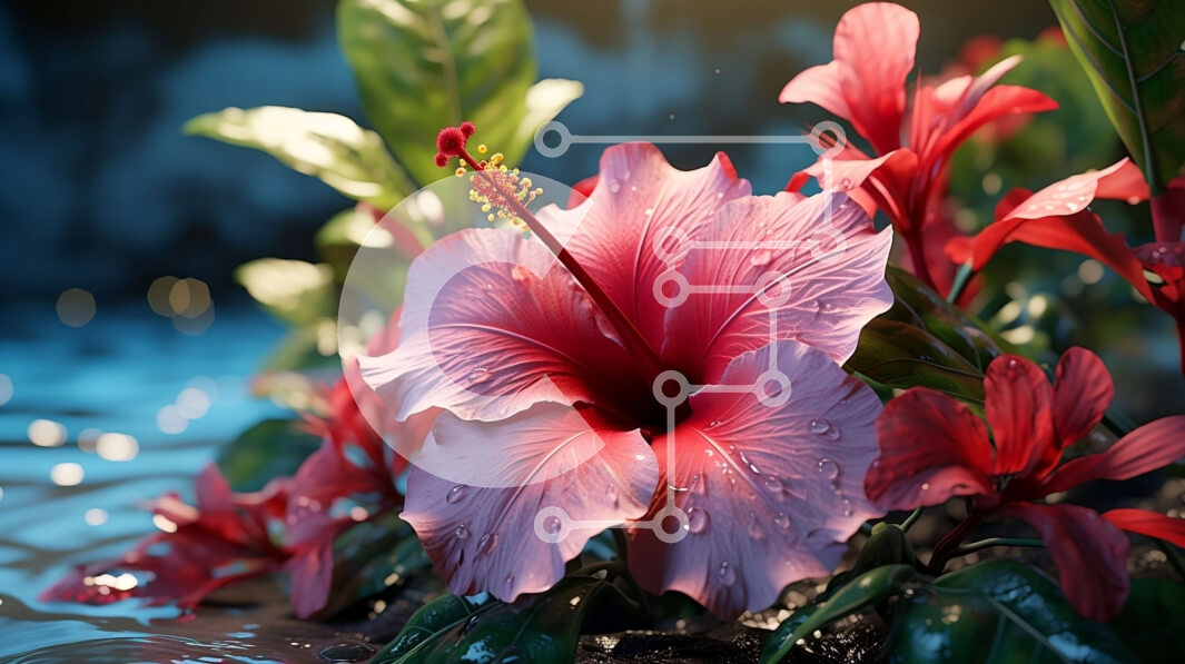 Intra Συλλεκτικό Ξύλινο Παζλ Plywood  4mm - Κοντινό πλάνο του ροζ λουλουδιού ιβίσκου με σταγονίδια νερού Σε Ξύλινο Κουτί - Διαστάσεις: 10x10 cm – 25 κομμάτια