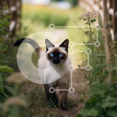 Intra Συλλεκτικό Ξύλινο Παζλ Plywood  4mm - Όμορφη εικόνα μιας σιαμέζας γάτας που περπατά μέσα από έναν καταπράσινο κήπο Σε Ξύλινο Κουτί - Διαστάσεις: 10x10 cm – 25 κομμάτια - Image 1