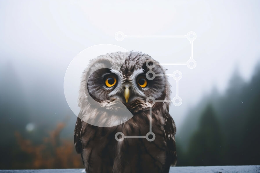 Intra Συλλεκτικό Ξύλινο Παζλ Plywood  4mm - Περίεργη κουκουβάγια που κάθεται σε ένα κιγκλίδωμα στο δάσος Σε Ξύλινο Κουτί - Διαστάσεις: 10x10 cm – 25 κομμάτια