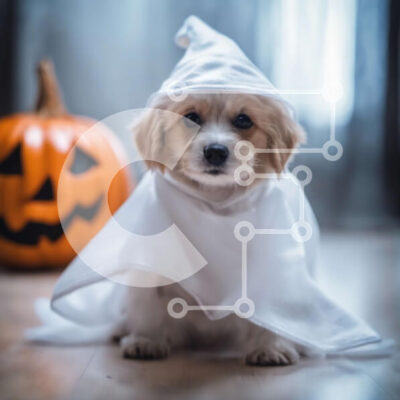 Intra Συλλεκτικό Ξύλινο Παζλ Plywood  4mm - Αξιολάτρευτο σκυλί με αποκριάτικη στολή με κολοκύθες Σε Ξύλινο Κουτί - Διαστάσεις: 10x10 cm – 25 κομμάτια - Image 1