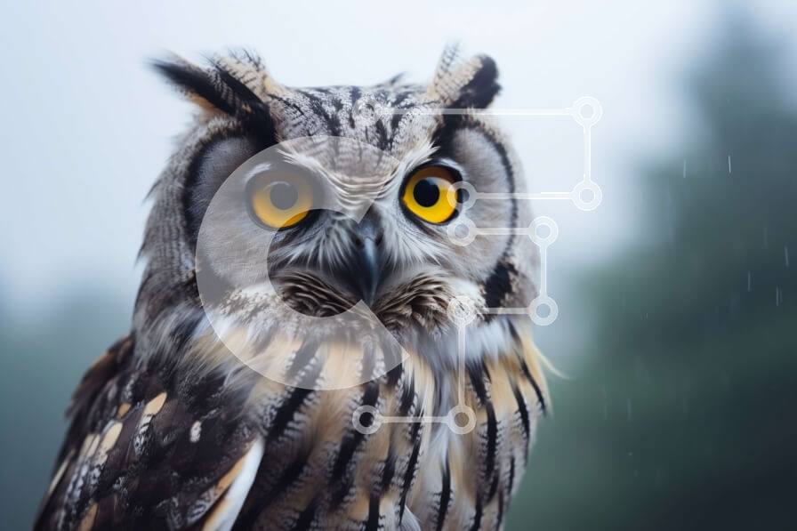 Intra Συλλεκτικό Ξύλινο Παζλ Plywood  4mm - Μεγάλη κουκουβάγια που στέκεται στη βροχή με ορθάνοιχτα μάτια Σε Ξύλινο Κουτί - Διαστάσεις: 10x10 cm – 25 κομμάτια