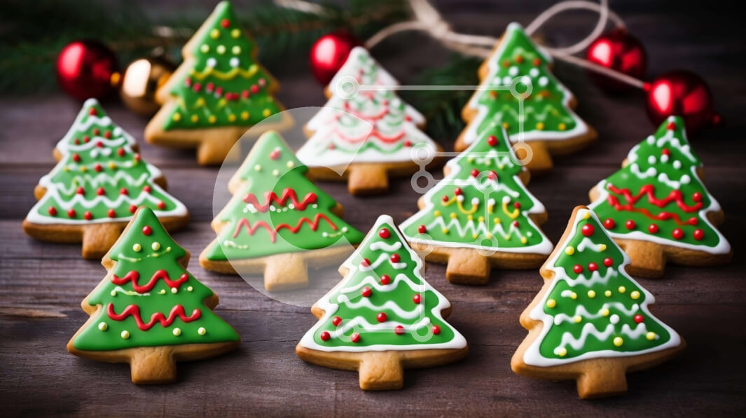 Intra Συλλεκτικό Ξύλινο Παζλ Plywood  4mm - Εορταστικά μπισκότα χριστουγεννιάτικου δέντρου σε ημιτελές ξύλινο τραπέζι Σε Ξύλινο Κουτί - Διαστάσεις: 10x10 cm – 25 κομμάτια