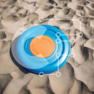 Intra Συλλεκτικό Ξύλινο Παζλ Plywood  4mm - Μπλε και πορτοκαλί φρίσμπι στην άμμο Σε Ξύλινο Κουτί - Διαστάσεις Puzzle: 10x10 cm – 25 κομμάτια