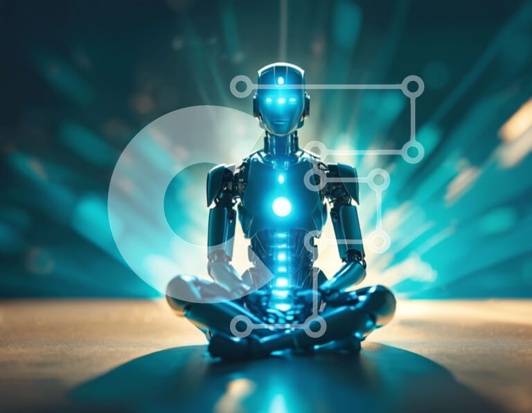 Intra Συλλεκτικό Ξύλινο Παζλ Plywood  4mm - Ρομπότ σε θέση Lotus με λαμπερά φώτα Σε Ξύλινο Κουτί - Διαστάσεις Puzzle: 10x10 cm – 25 κομμάτια