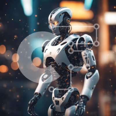 Intra Συλλεκτικό Ξύλινο Παζλ Plywood  4mm - Φουτουριστικό ρομπότ στην πόλη τη νύχτα Σε Ξύλινο Κουτί - Διαστάσεις Puzzle: 10x10 cm – 25 κομμάτια - Image 1