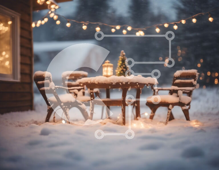 Intra Συλλεκτικό Ξύλινο Παζλ Plywood  4mm - Εορταστική Χειμερινή Σκηνή - Τραπεζαρία σε εξωτερικό χώρο με Χριστουγεννιάτικα στολίδια Σε Ξύλινο Κουτί - Διαστάσεις Puzzle: 10x10 cm – 25 κομμάτια